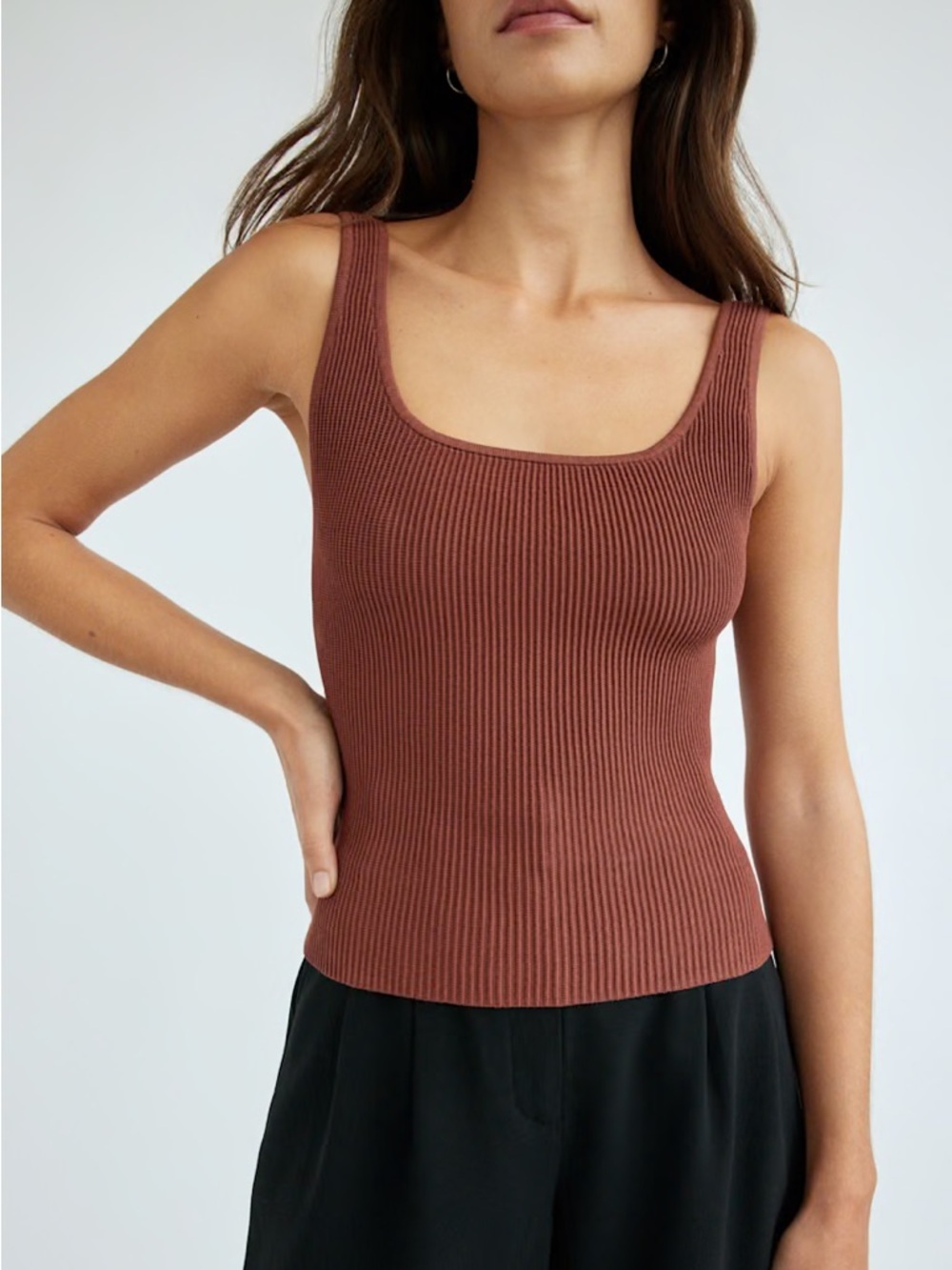 Babaton Ribbed Square-Neck Tank Top - Brown